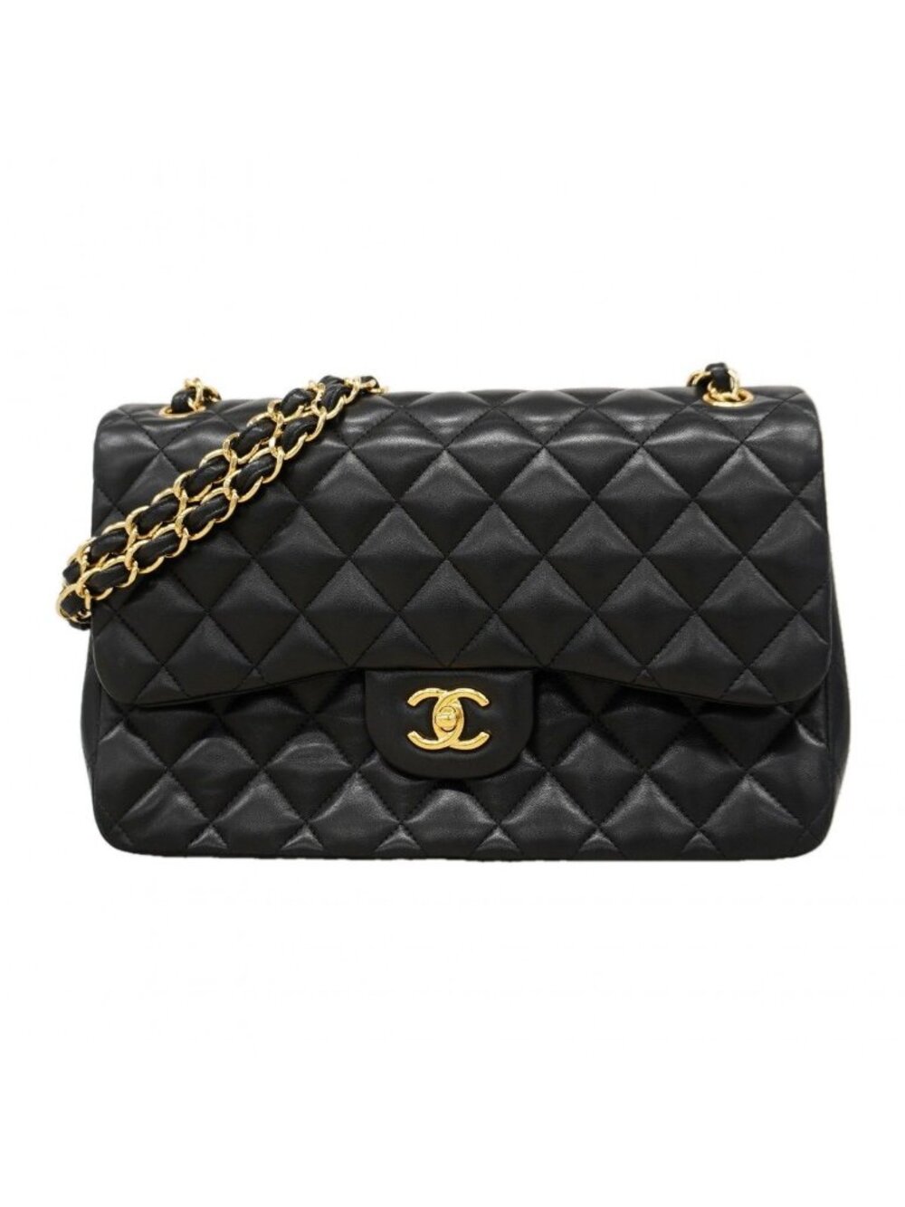 Chanel Shoulder Bag Maxi Quilted Lambskin Black Gold